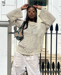 Distressed Cross Fishnet Charming Design Hollow Out Sweater image 1