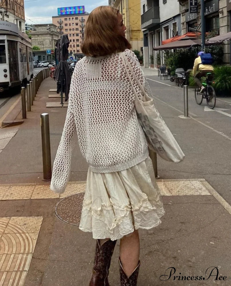 Distressed Cross Fishnet Charming Design Hollow Out Sweater image 4