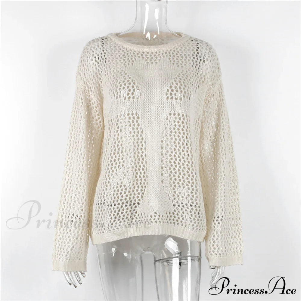 Distressed Cross Fishnet Charming Design Hollow Out Sweater image 8