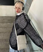 Distressed Cross Fishnet Charming Design Hollow Out Sweater image 7