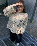 Distressed Cross Fishnet Charming Design Hollow Out Sweater image 6