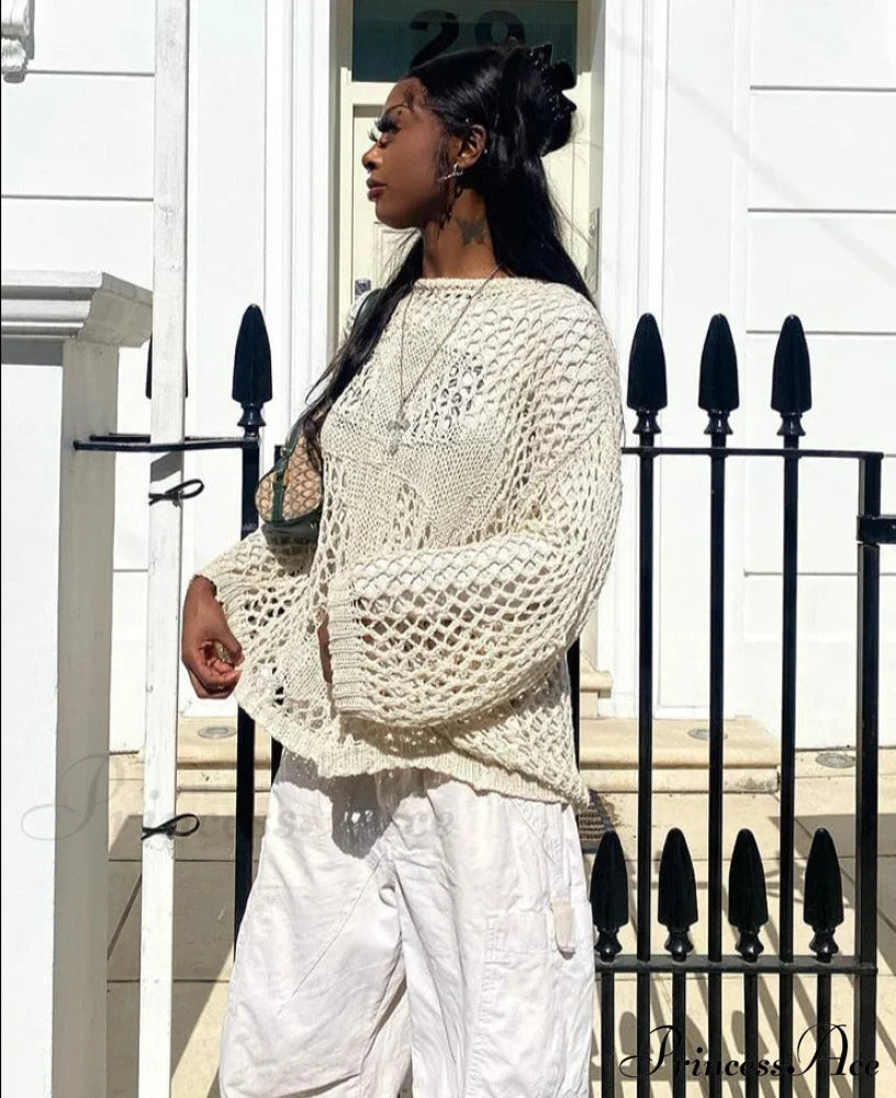 Distressed Cross Fishnet Charming Design Hollow Out Sweater image 5