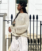 Distressed Cross Fishnet Charming Design Hollow Out Sweater image 5