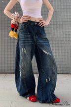 Distressed Curved Loose Wide Leg Casual Utility Jeans image 2