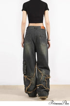Distressed Frayed Star Straight Leg Hip Hop Jeans image 3