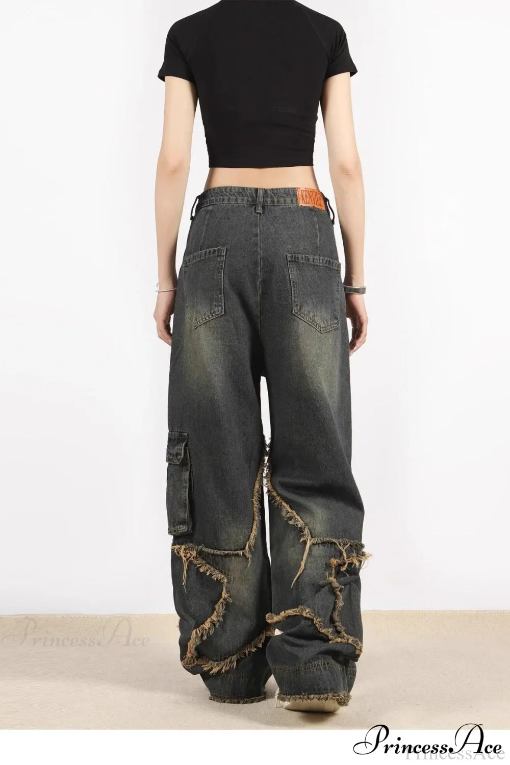 Distressed Frayed Star Straight Leg Hip Hop Jeans image 3