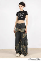 Distressed Frayed Star Straight Leg Hip Hop Jeans image 2