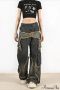 Distressed Frayed Star Straight Leg Hip Hop Jeans image 1