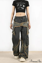 Distressed Frayed Star Straight Leg Hip Hop Jeans image 1