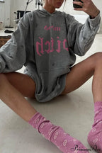Distressed Hoodie with Letter Print image 6