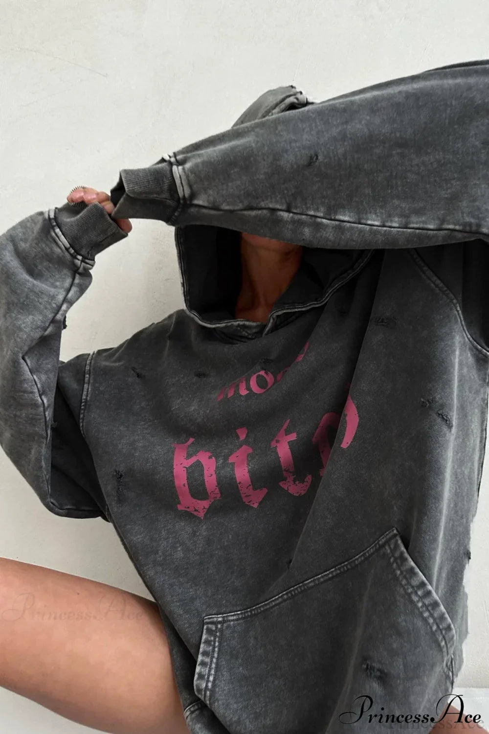 Distressed Hoodie with Letter Print image 5