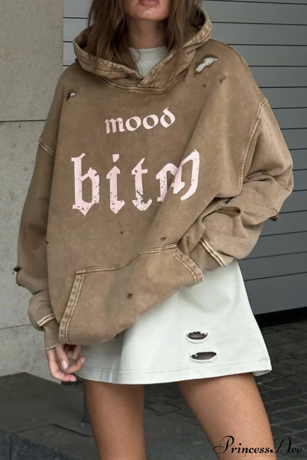 Distressed Hoodie with Letter Print image 8