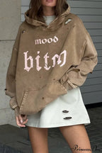 Distressed Hoodie with Letter Print image 8