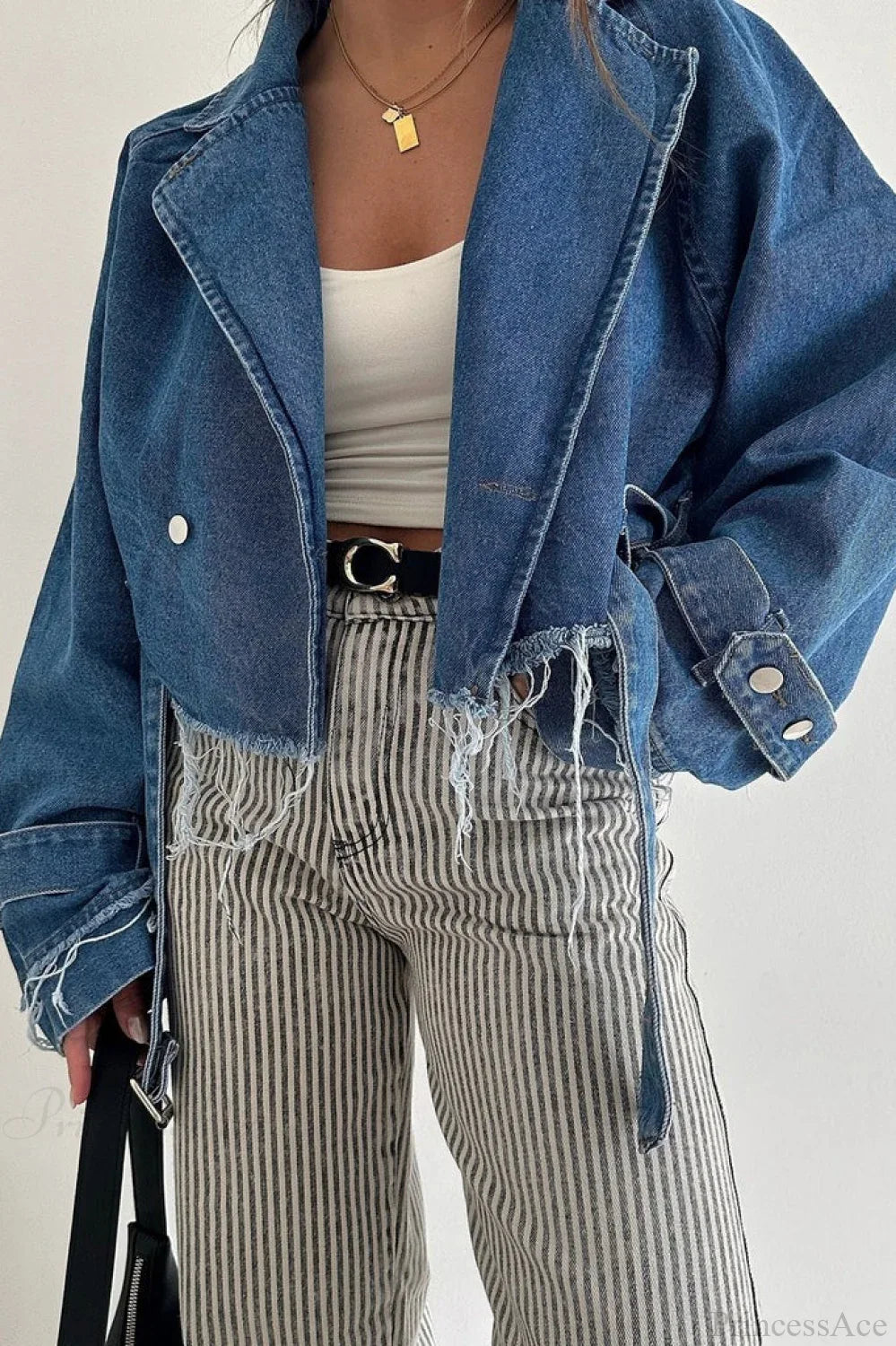 Distressed Lapel Denim Chic Jacket image 3