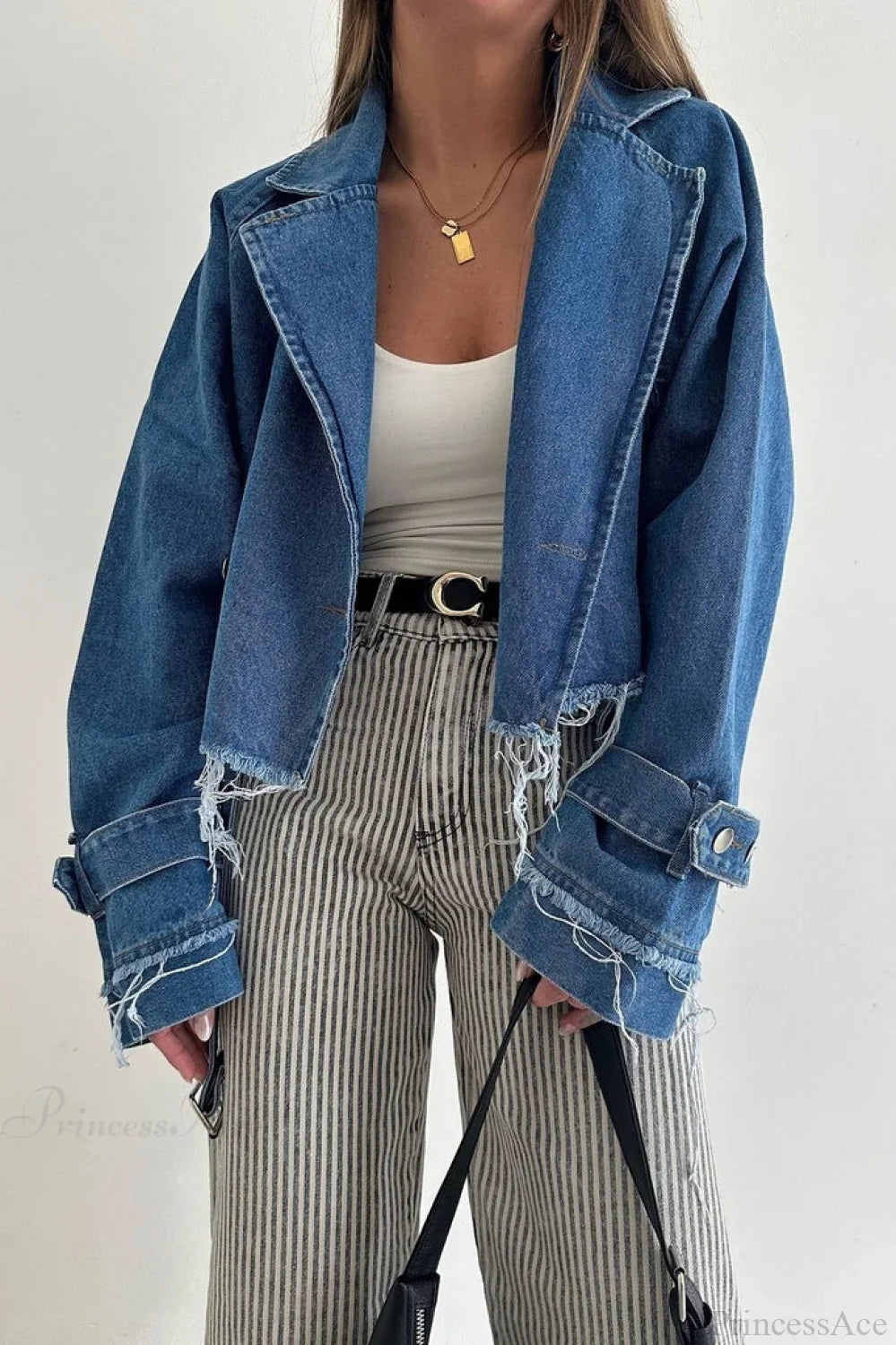 Distressed Lapel Denim Chic Jacket image 1