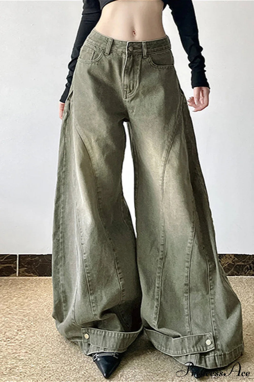 Distressed Low Waist Flared Wide Leg Jeans image 1