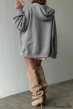 Distressed Pink Zip Loose Hoodie image 4