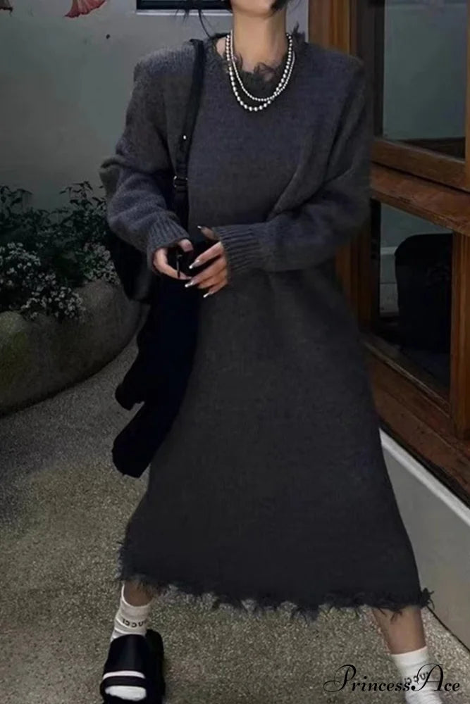 Distressed Raw Edge Knit Dress image 8