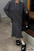 Distressed Raw Edge Knit Dress image 9