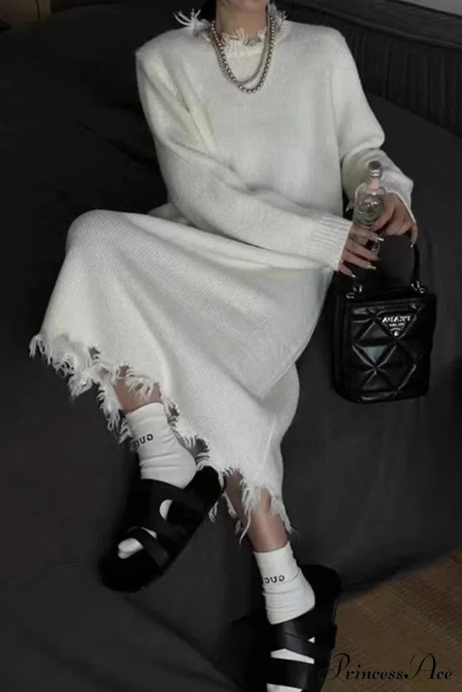Distressed Raw Edge Knit Dress image 3