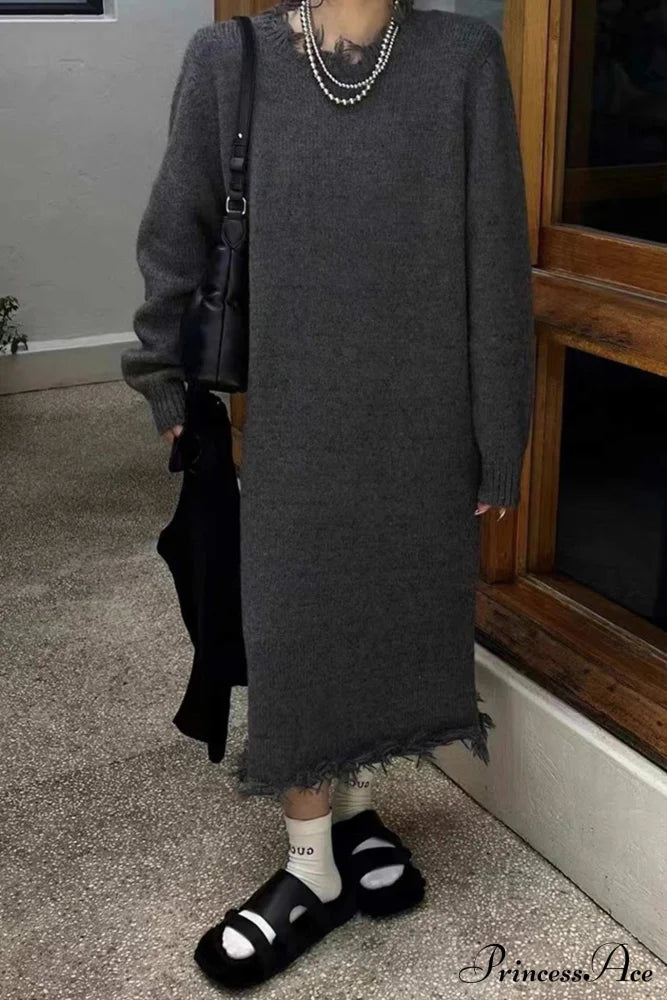 Distressed Raw Edge Knit Dress image 11