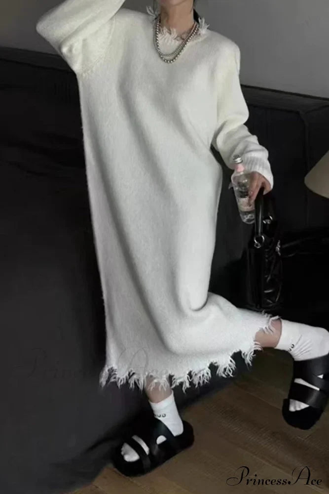 Distressed Raw Edge Knit Dress image 2