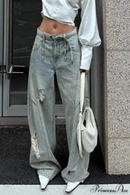 Distressed Ripped Relaxed Curved Leg Jeans image 4