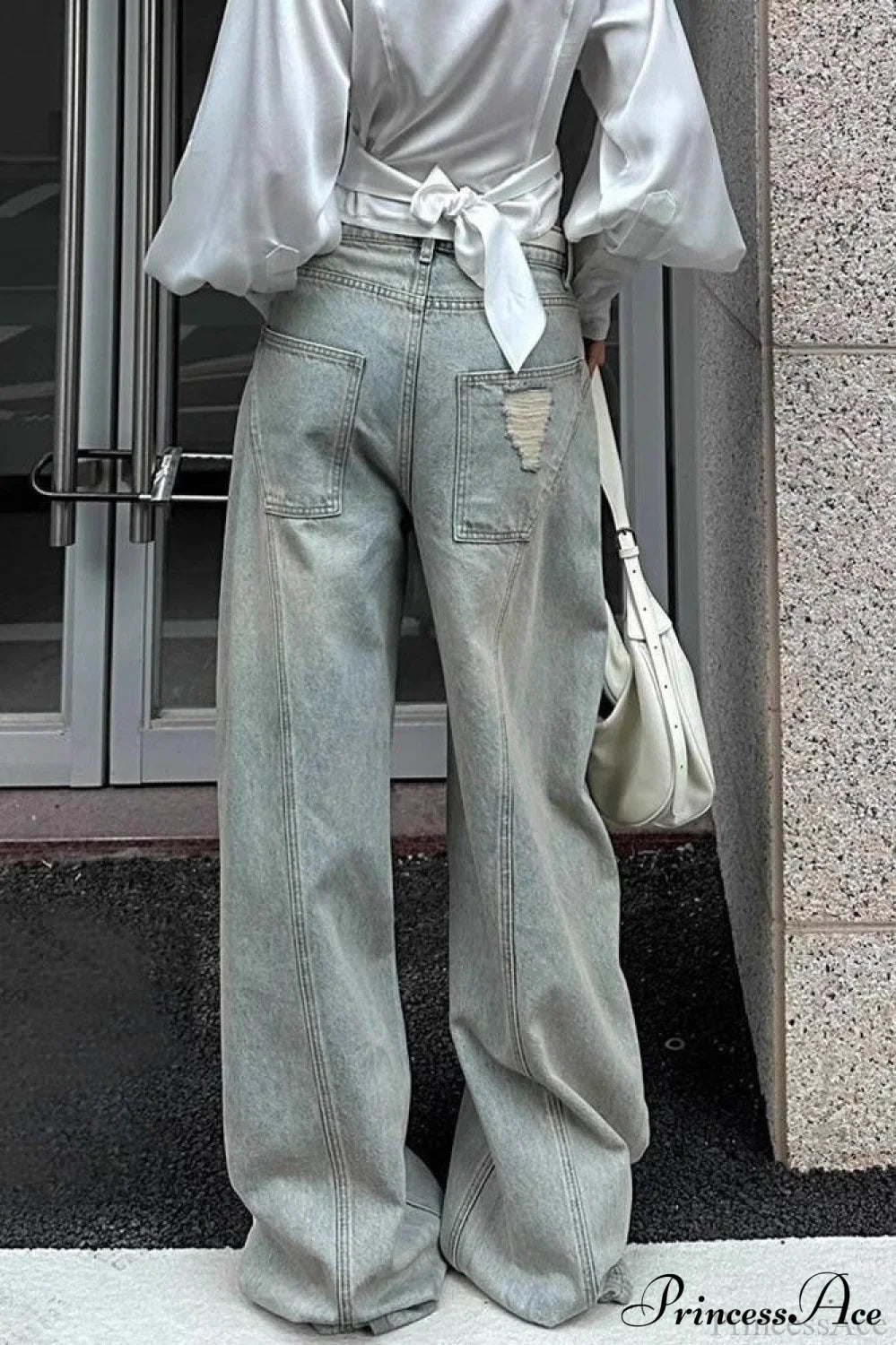 Distressed Ripped Relaxed Curved Leg Jeans image 3