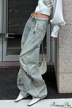 Distressed Ripped Relaxed Curved Leg Jeans image 2