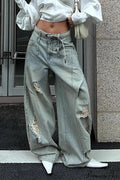 Distressed Ripped Relaxed Curved Leg Jeans image 1