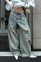 Distressed Ripped Relaxed Curved Leg Jeans image 1