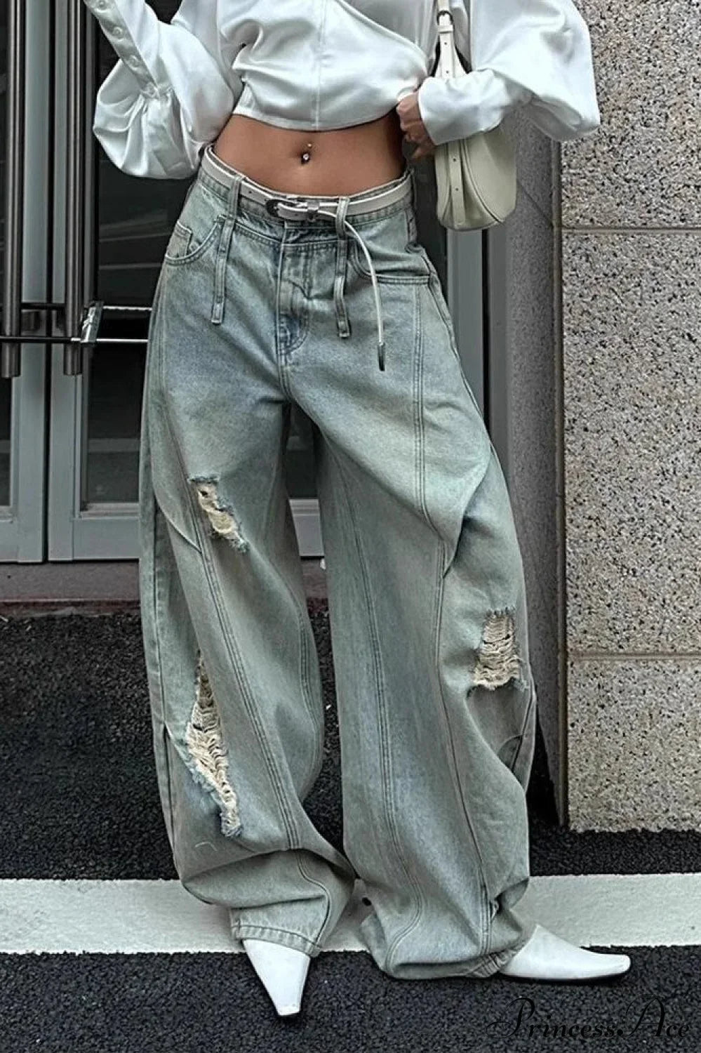 Distressed Ripped Relaxed Curved Leg Jeans image 1