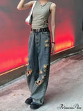 Distressed Trendy Brand Washed Vintage Versatile Trendy Wide Leg Design Inset Jean image 1