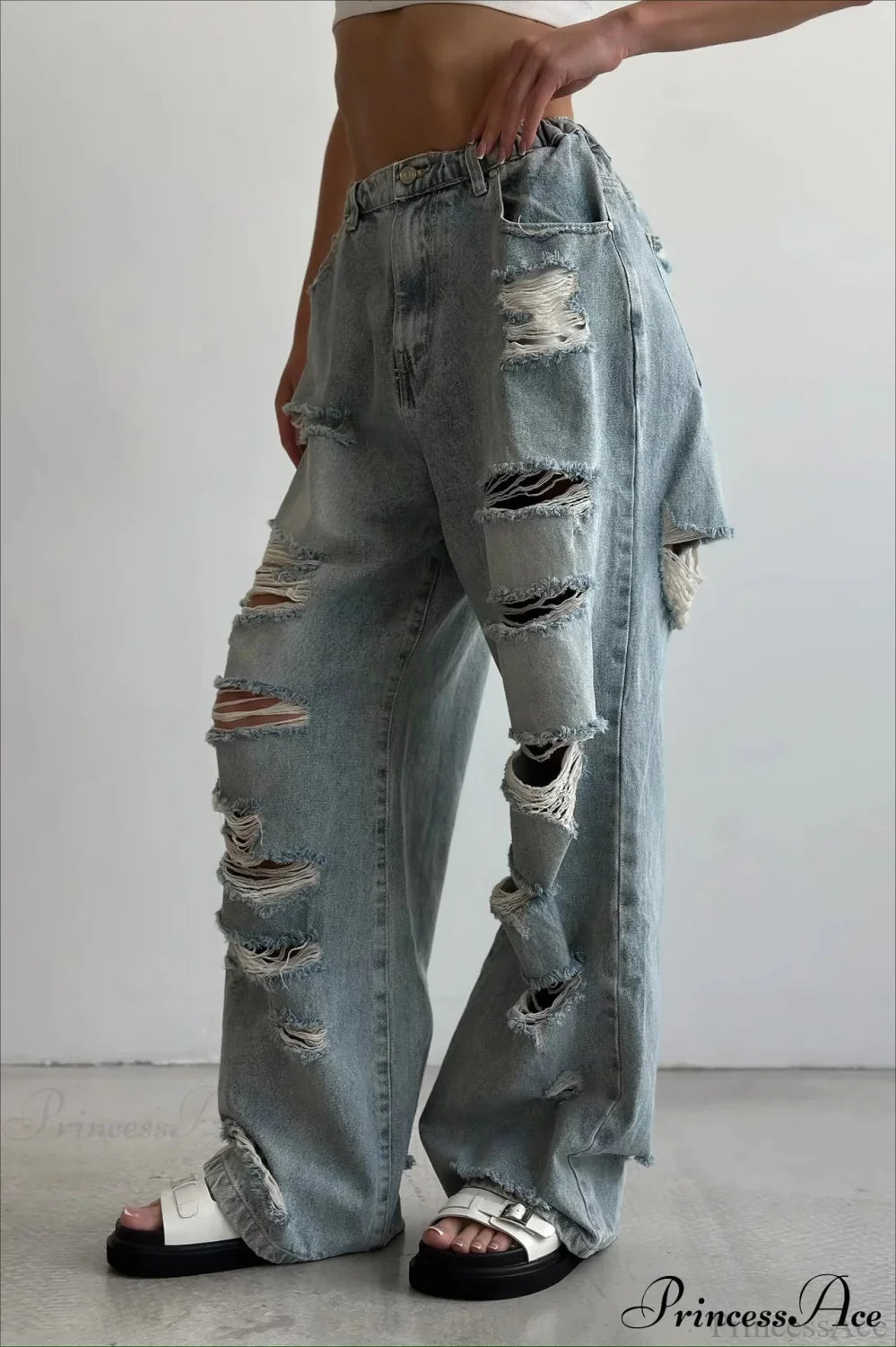 Distressed Washed Floor Length Street Jeans image 2