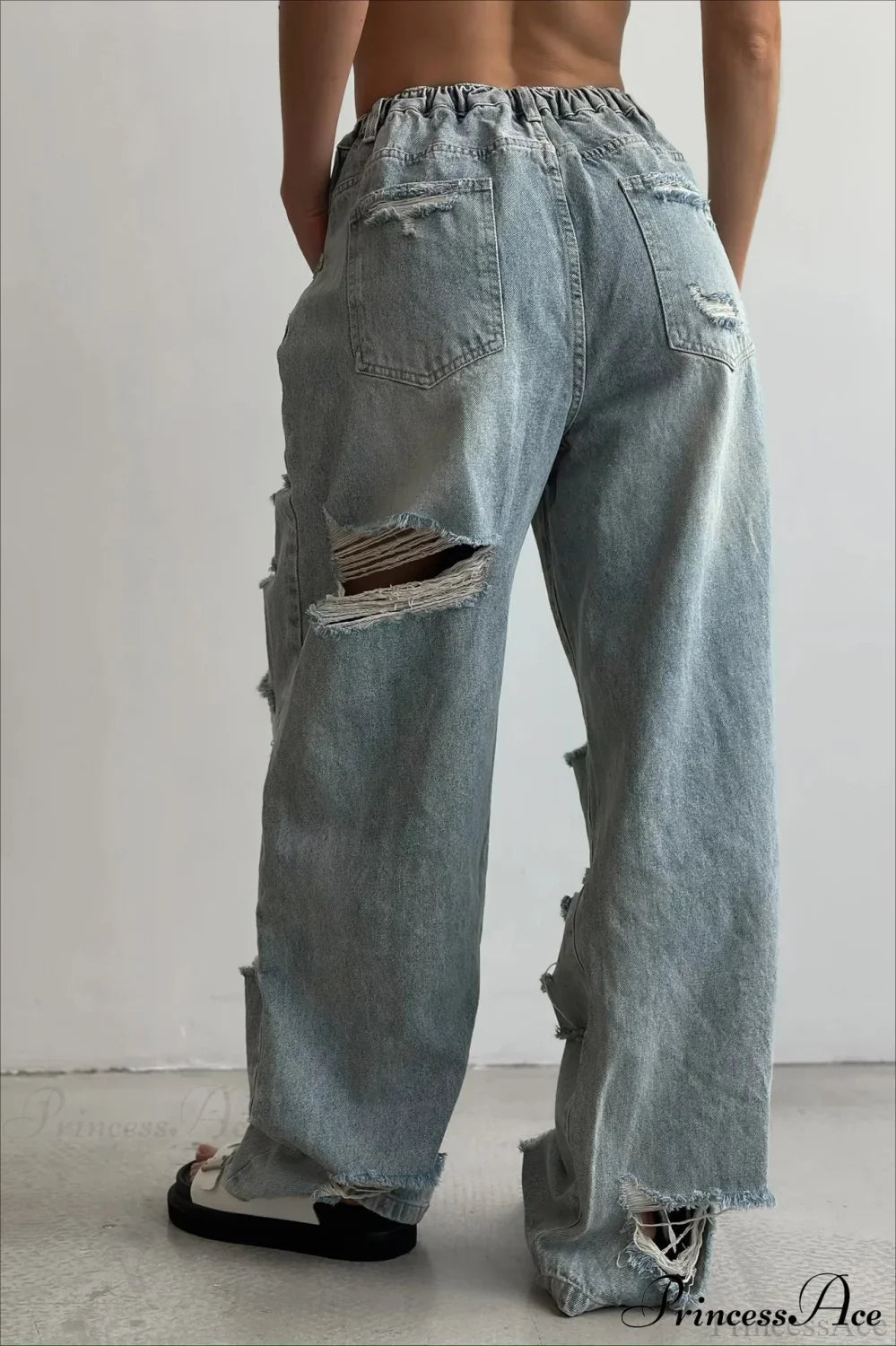 Distressed Washed Floor Length Street Jeans image 3