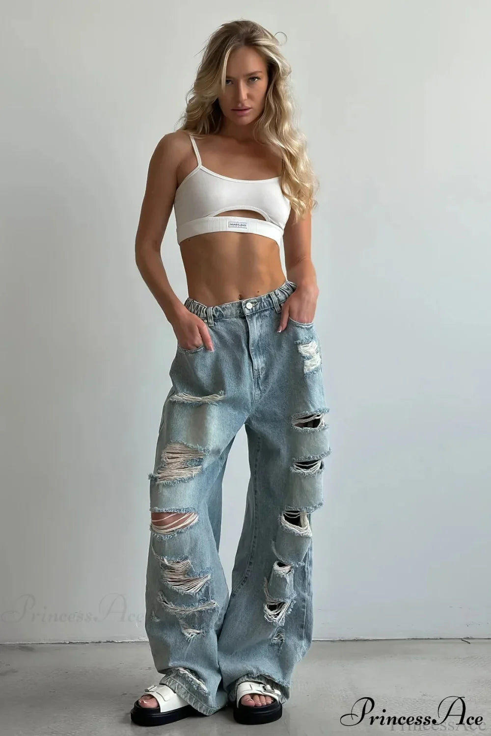 Distressed Washed Floor Length Street Jeans image 4