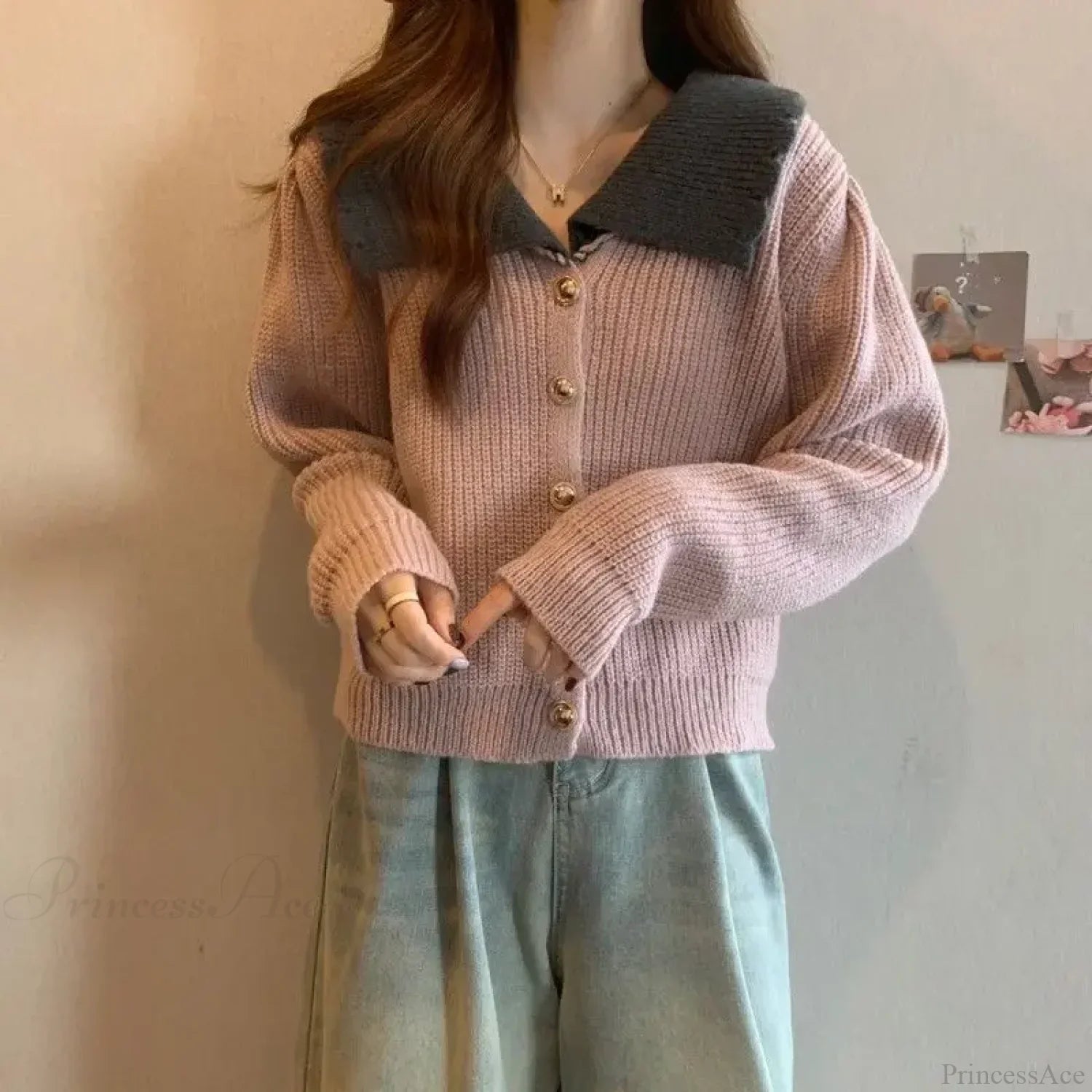 Doll Neck Single Breasted Loose Knit Cardigan image 4