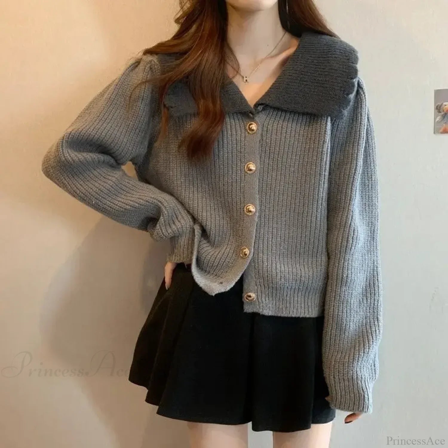 Doll Neck Single Breasted Loose Knit Cardigan image 5