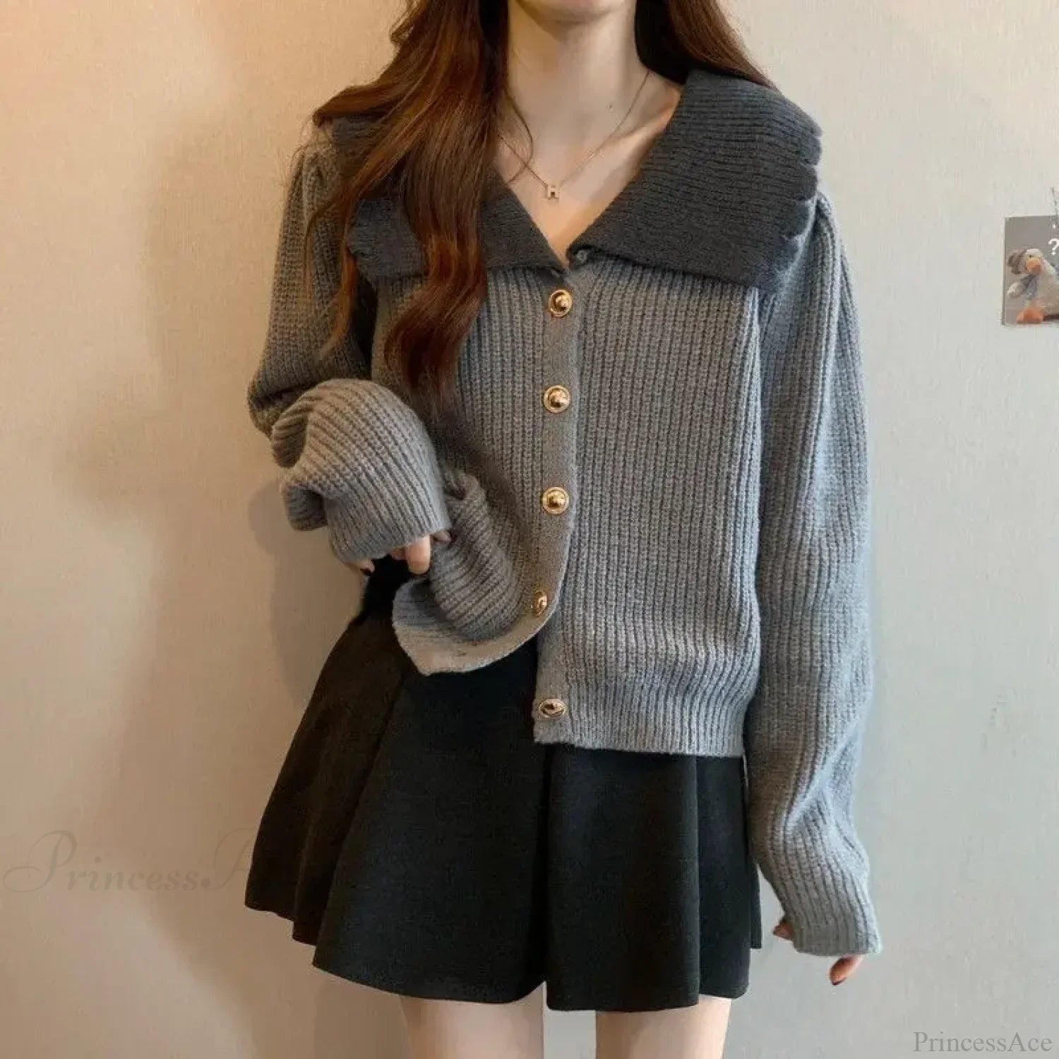 Doll Neck Single Breasted Loose Knit Cardigan image 8