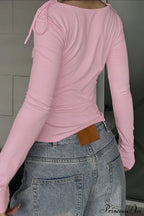 Dopamine Ruffled Tie Waist Draped Neck Long Sleeve Tee image 3