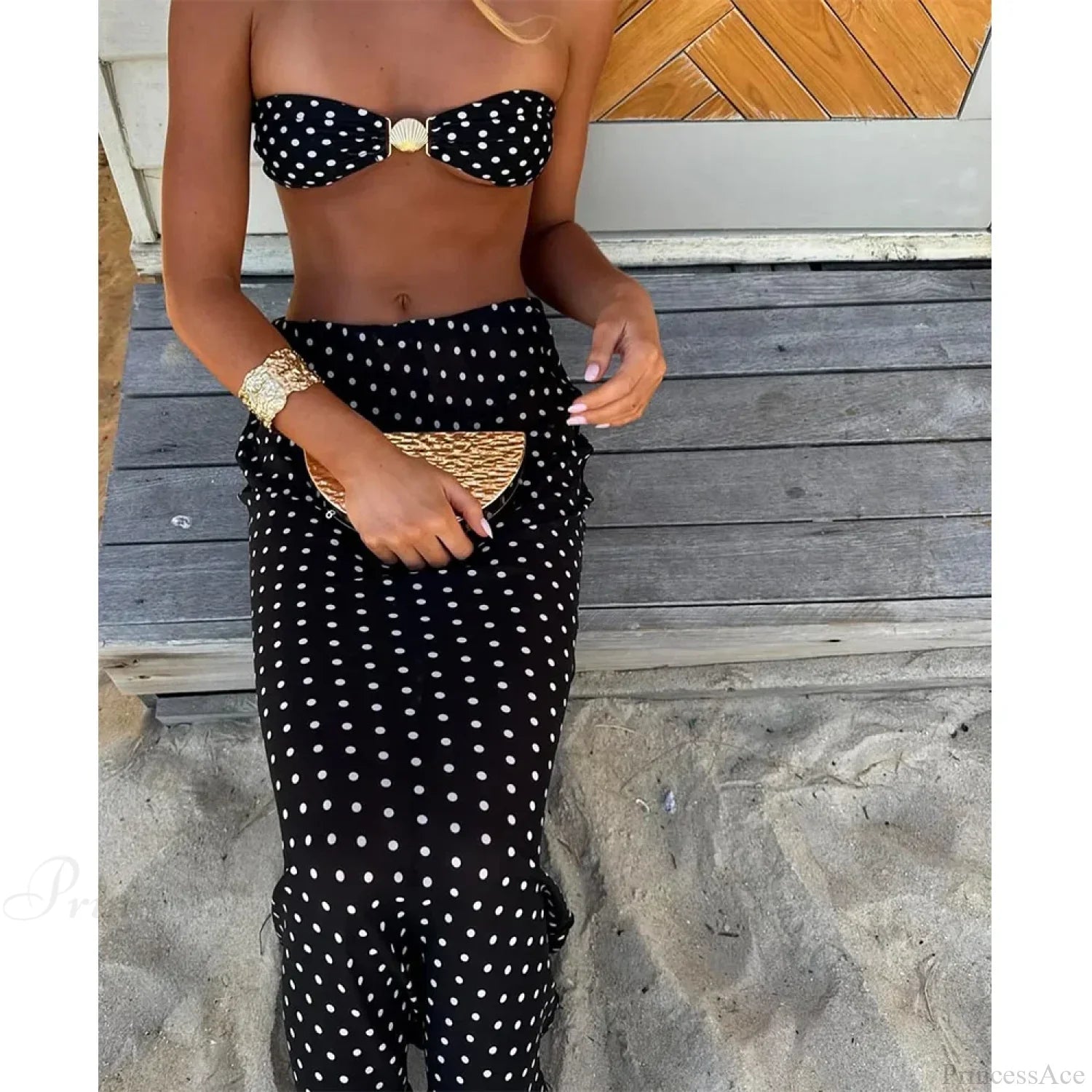 Dot Bandeau Skirt Three Piece Swimsuit image 2