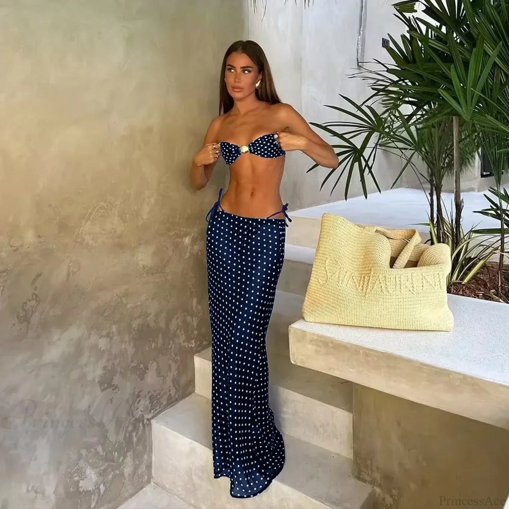 Dot Bandeau Skirt Three Piece Swimsuit image 4