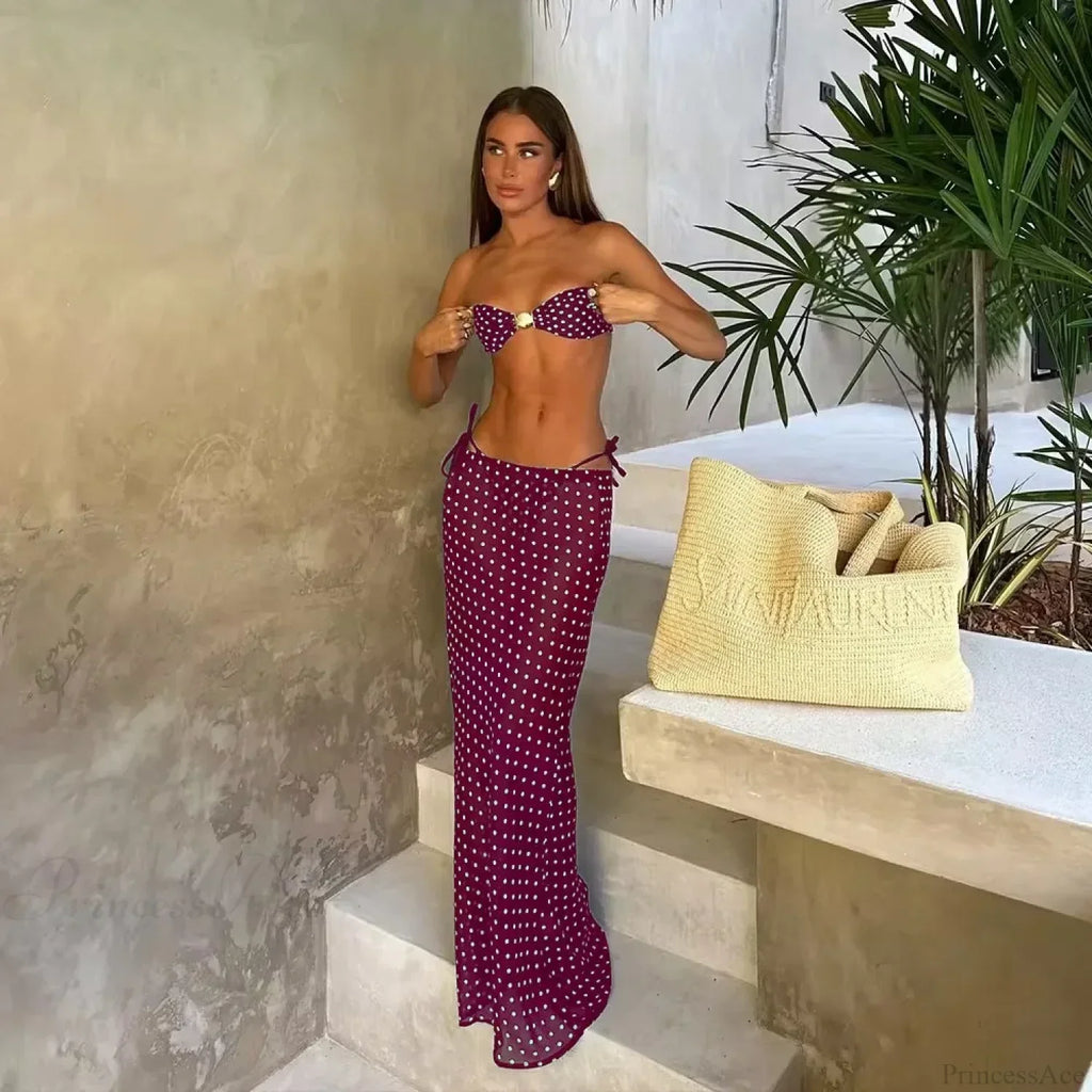 Dot Bandeau Skirt Three Piece Swimsuit image 3