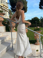 Dot Print Swinging Neck Backless Summer Women Sleeveless Split es Casual Midi Dress image 5