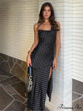Dot Print Swinging Neck Backless Summer Women Sleeveless Split es Casual Midi Dress image 1