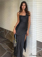Dot Print Swinging Neck Backless Summer Women Sleeveless Split es Casual Midi Dress image 1
