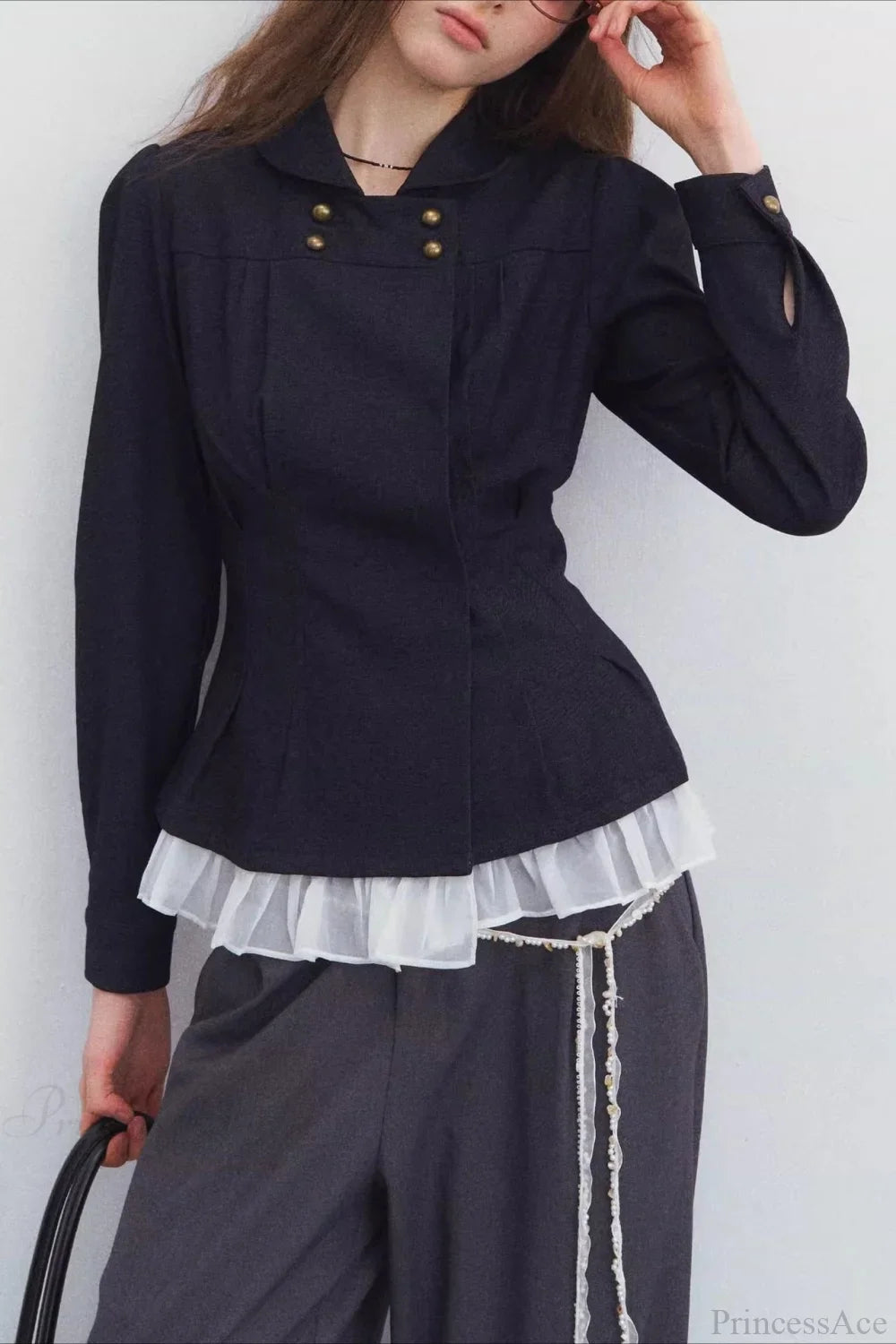 Double-breasted Denim Pleated Slim Jacket image 3