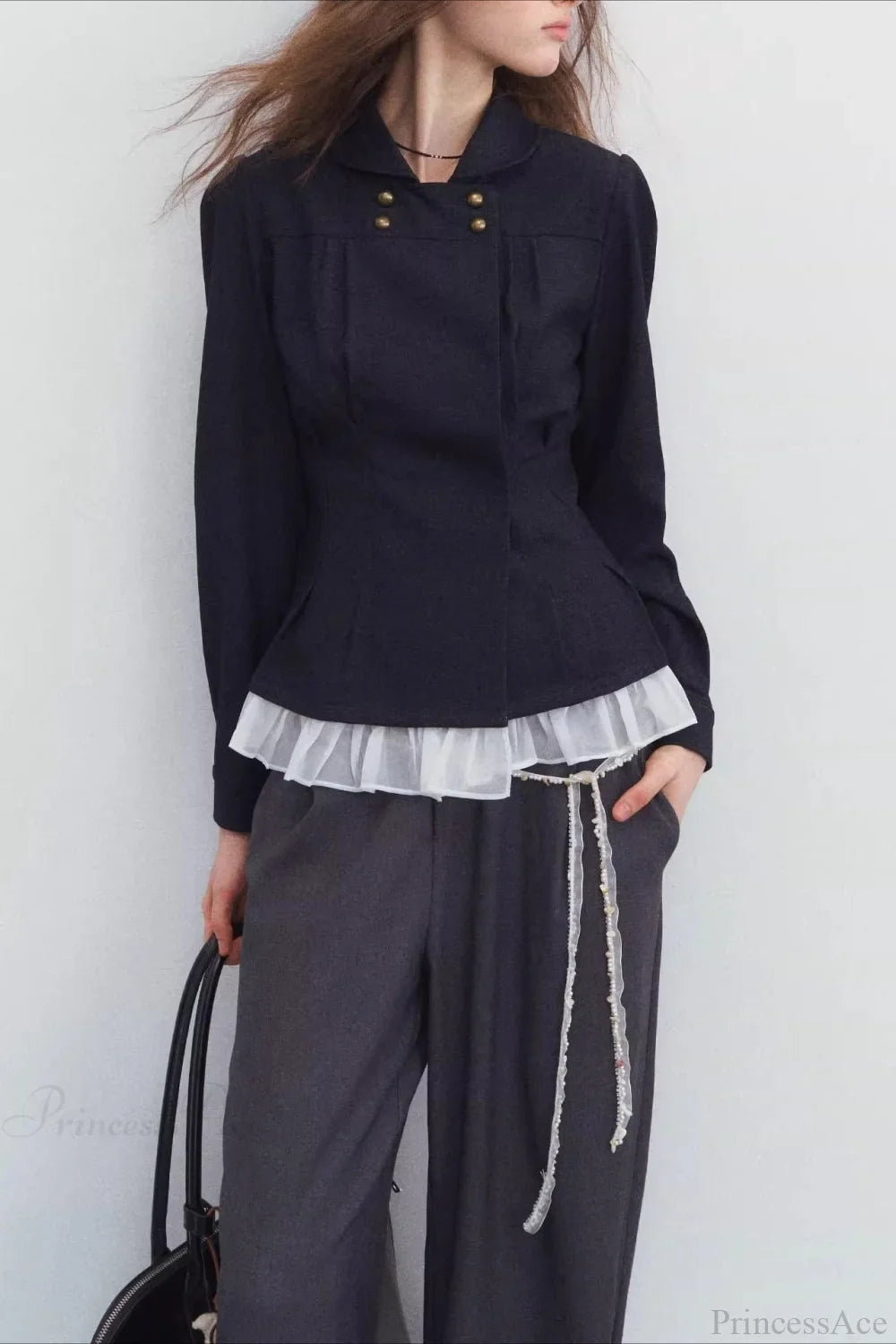 Double-breasted Denim Pleated Slim Jacket image 2