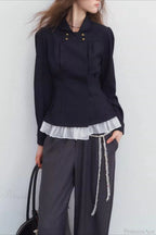 Double-breasted Denim Pleated Slim Jacket image 2