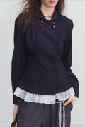 Double-breasted Denim Pleated Slim Jacket image 1